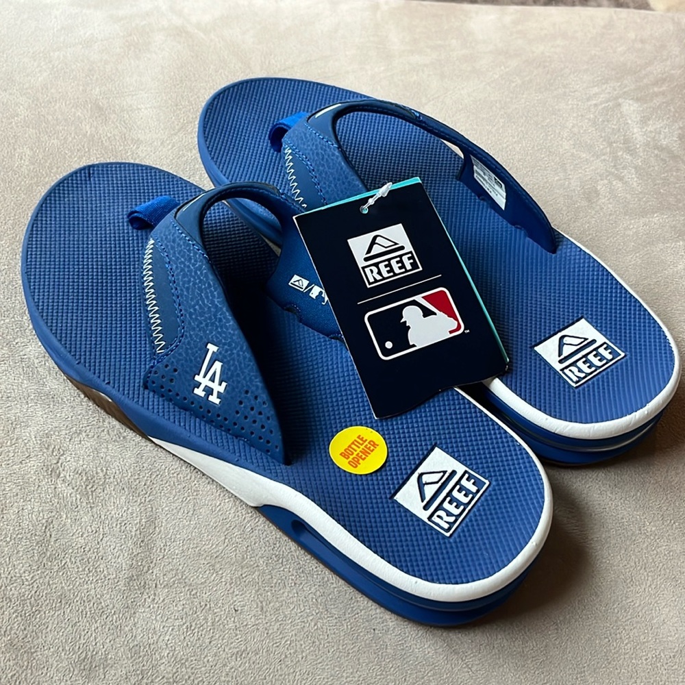 Mens MLB Los Angeles Dodgers REEF Flip flops w/bottle opener NWT